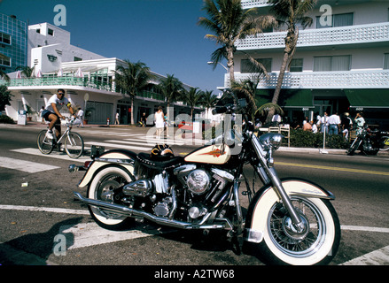 harley davidson ocean drive miami beach florida Stock Photo