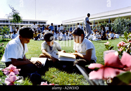 Saudi Arabia School Boys Sitting On Lawn Stock Photo