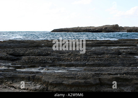 Rock Formation on Habonim beach Israel Stock Photo