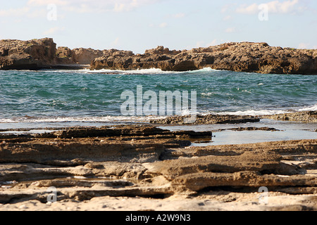 Rock Formation on Habonim beach Israel Stock Photo