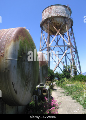 Rusting water tank on Alcatraz Prison San Francisco, California, America USA Stock Photo