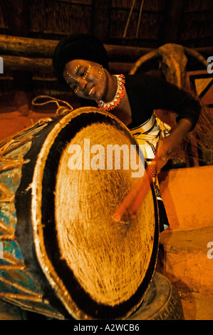 People Xhosa woman drummer Model released Lesedi Cultural Village near Johannesburg South Africa Stock Photo