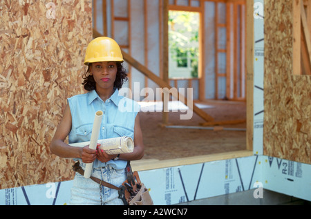 Female construction worker at work site Stock Photo