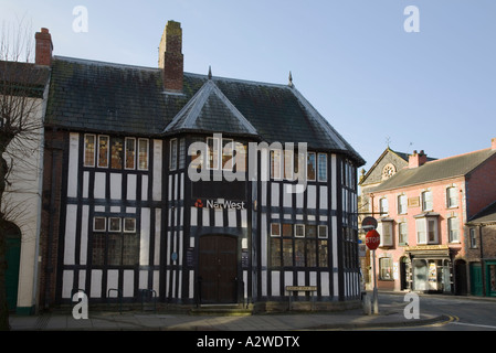 Modern timber framed National Westminster Bank building in town centre. Llanidloes Powys Mid Wales UK Stock Photo