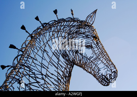 Andy Scott's magnificent Sculpture of a Clydesdale horse entitled Heavy Horse, Glasgow next to the M8 motorway, Scotland. Stock Photo