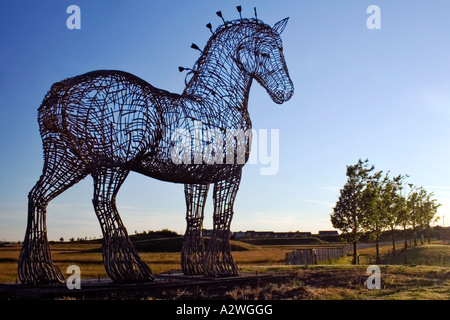 Andy Scott's magnificent Sculpture of a Clydesdale horse entitled Heavy Horse, Glasgow next to the M8 motorway, Scotland. Stock Photo