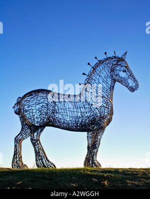 Andy Scott's magnificent Sculpture of a Clydesdale horse entitled Heavy Horse, Glasgow next to the M8 motorway, Scotland. Stock Photo