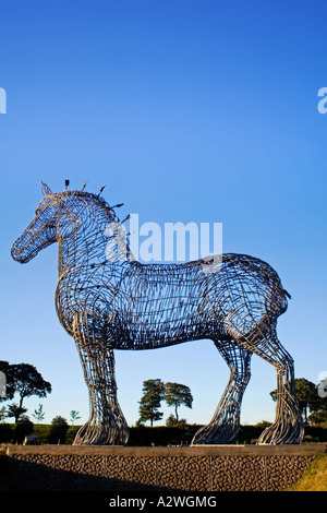 Andy Scott's magnificent Sculpture of a Clydesdale horse entitled Heavy Horse Glasgow next to the M8 motorway, Scotland. Stock Photo