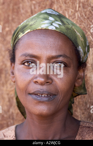Woman in village near Mendi western Ethiopia Africa Face portrait Stock