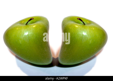 Two Bright green "Granny Smith" Apples vibrating and shaking Stock Photo