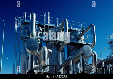 South Australia. Moomba. Close-up of steel pipes. Natural gas refinery. Stock Photo