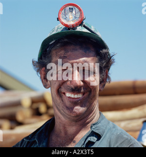 Australia. New South Wales. Myuna. Outdoor portrait of smiling coal miner. Stock Photo