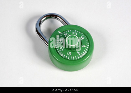 Green combination Padlock against a white background Stock Photo
