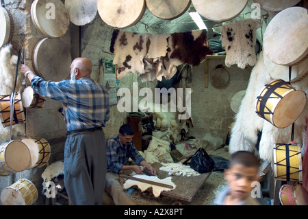 Traditional drum makers in Urfa Bazaar, Turkey. Stock Photo