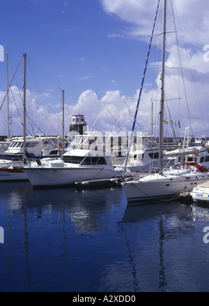 dh Marina PUERTO CALERO LANZAROTE Yachts boats harbour marina  lighthouse tower Stock Photo