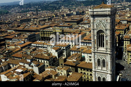 Overlooking the Cathedral Bell Tower and the magnificent City of Florence, Florence, Italy Stock Photo