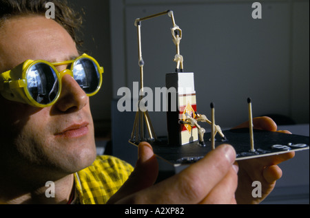 Drama student working on a stage set design model at Liverpool Institute of Performing Arts. Stock Photo