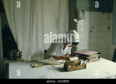 Research staff studying the effects of Agent Orange at the Vietduc Hospital, Hanoi Stock Photo