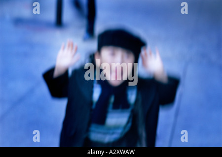 Five year old Chinese American girl being silly New York USA Stock Photo