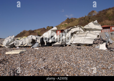 Branscombe Beach Devon UK wrecked shipping containers pollute the beach from the ship MSC Napoli January 2007 UK Stock Photo