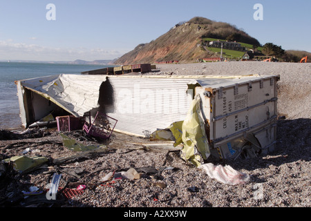 Branscombe Beach Devon UK wrecked shipping containers pollute the beach from the ship MSC Napoli in January 2007 Stock Photo