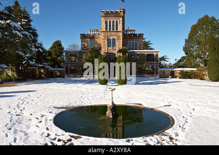 Larnach Castle and snow Otago Peninsula Dunedin South Island New Zealand Stock Photo