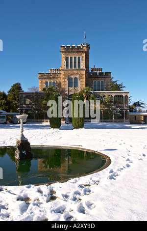 Larnach Castle and snow Otago Peninsula Dunedin South Island New Zealand Stock Photo