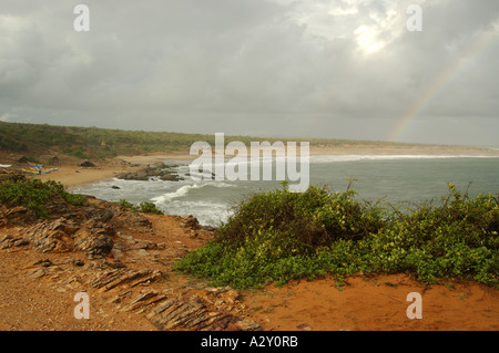 Rainbow over the beach at Bundala National Park, Sri Lanka Stock Photo