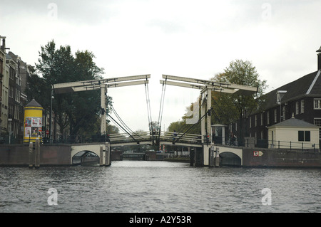 Bridge across canal in Amsterdam Stock Photo
