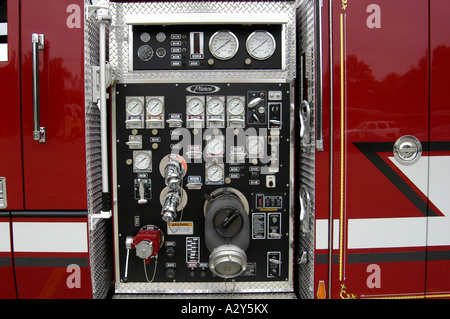 Unique parts and areas of a fire truck Stock Photo