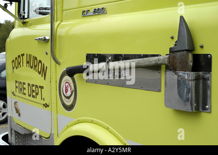 Unique parts and areas of a fire truck Stock Photo