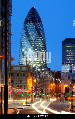 30 St Mary Axe Swiss Re Gherkin skyscraper tower in London England UK Stock Photo