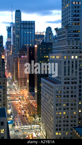 Dusk looking up East 42nd Street towards Grand Central Station New York USA Stock Photo