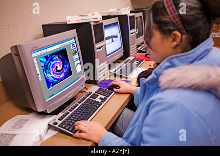 Close up image of a students hands on the keyboard. Stock Photo
