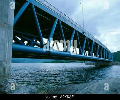 Curved tubular steel truss of the Bergsøysund Floating Bridge, part of ...