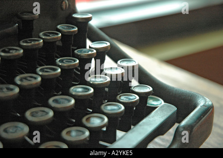 An Old manual typewriter with its working keyes with numbers and lettersl Stock Photo