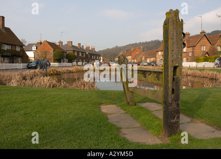 Aldbury village in Hertfordshire Shows original village stocks dating back over 100 years Stock Photo