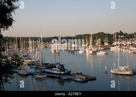 Moored Yachts on the River Hamble at Bursledon Stock Photo