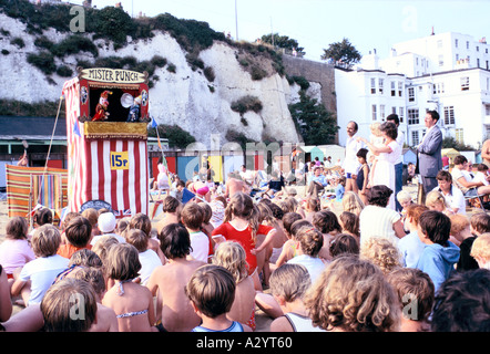 Children watching a punch judy show in Blackpool Stock Photo