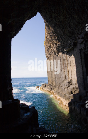 Inside Fingals Fingal's Cave on the Isle of Staffa made of basalt columns Strathclyde Argyll Scotland