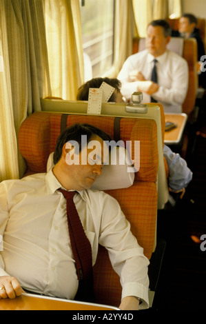 russian business man sleeping on the train 1989 189 Stock Photo