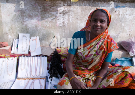 A woman selling pearl necklaces in Sonargoan Bangladesh Stock Photo
