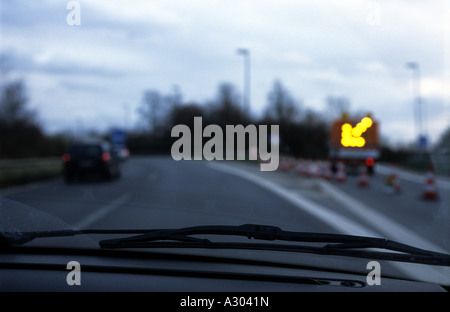 Motorway slip road closed for roadworks on the A3 near Cologne, North Rhine-Westphalia, Germany. Stock Photo