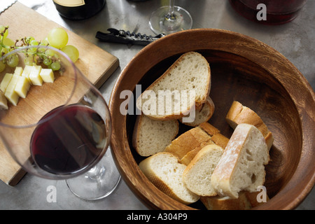 Bread,wine,and cheese Stock Photo