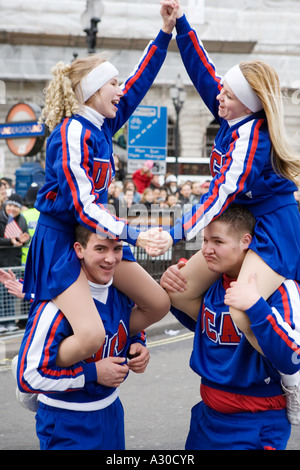 Four cheerleaders performing at the London New Year's Day Parade 2007 Stock Photo