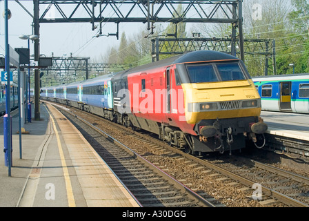 London Liverpool Street to East Anglia express inter city passenger train carriages & locomotive arrives at Shenfield railway station Essex England UK Stock Photo