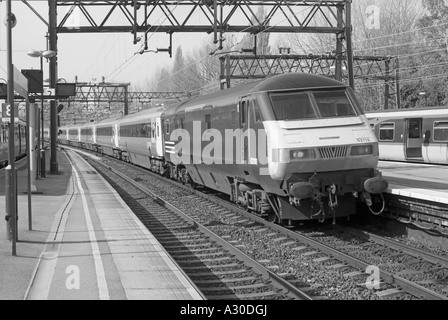 London Liverpool Street to East Anglia express inter city passenger train carriages & locomotive arrives at Shenfield railway station Essex England UK Stock Photo