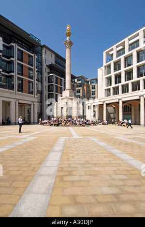 Redeveloped Paternoster Square & Portland stone Corinthian column close to relocated offices & entrance to London Stock Exchange City of London UK Stock Photo