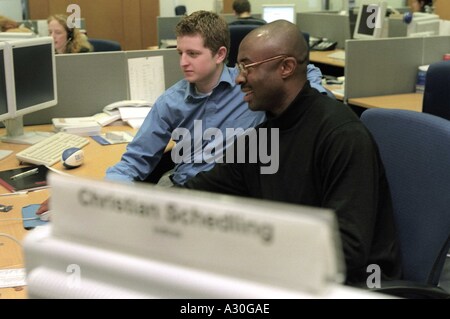 Two colleagues at Deutsche bank in London Stock Photo