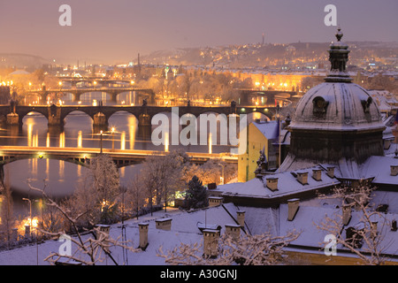 View Of Prague From Letna Park In Winter, Czech Republic, Europe Stock Photo